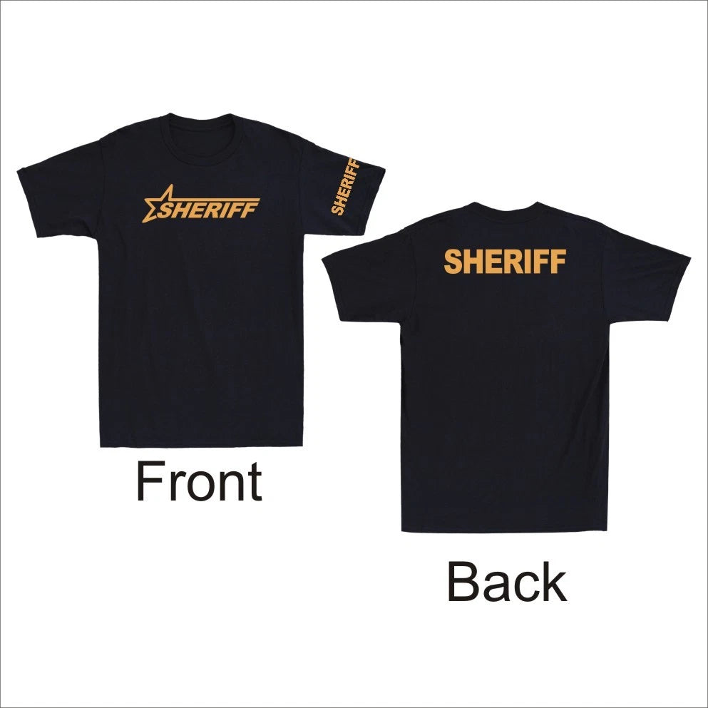 Sheriff Funny Sheriff Gift Yellow Letters Front and Back Print Men's T-Shirt