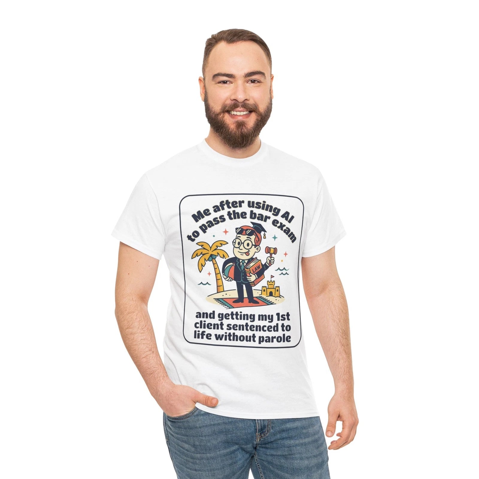 AI-Powered Lawyer Cartoon Tee | Law School Bar Exam Humor | Funny Lawyer Tshirt