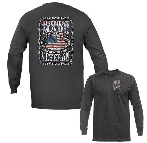 American Made in USA Military Veteran Patriotic US Flag Long Sleeve
