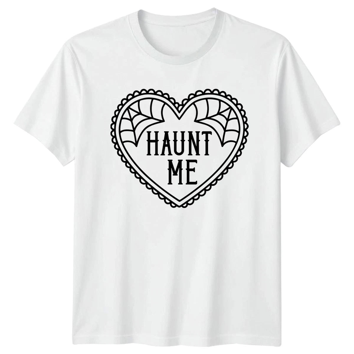 Haunt Me Halloween Heart Spider Web Mens T-Shirt Womens Tee Graphic Unisex Top