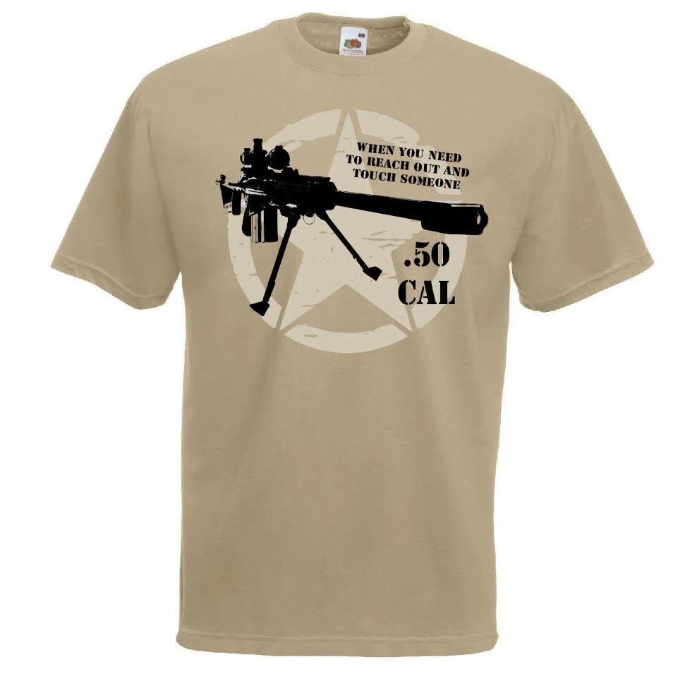 Adults 50. Cal Sniper Reach Out to Someone Marksman Unisex Khaki T-Shirt