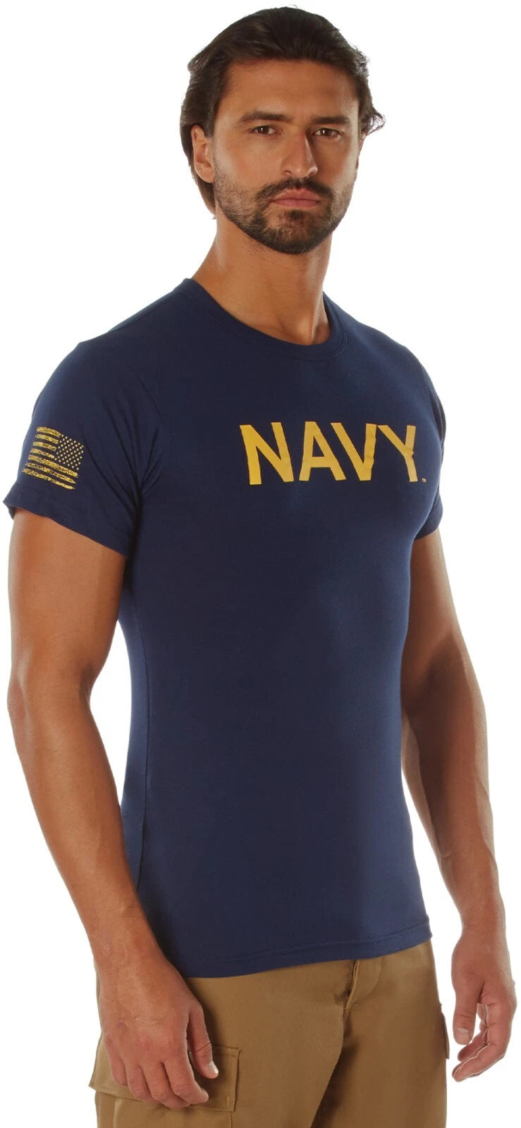 Navy Blue America's NAVY T-Shirt USA Flag Physical Training PT Workout Wet Tee