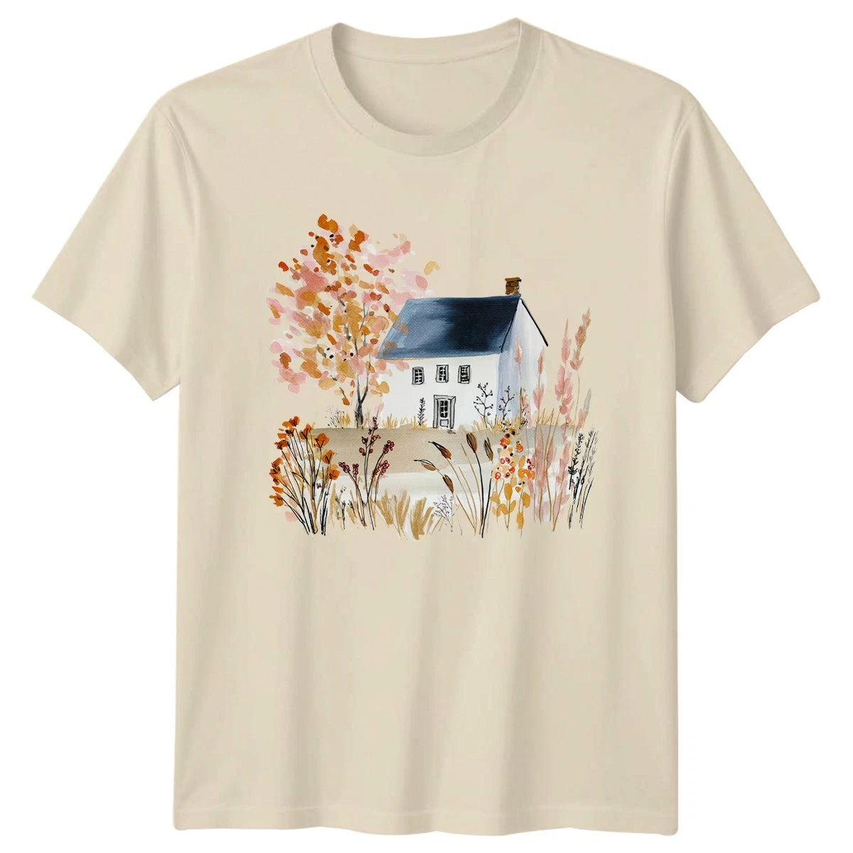 Autumn Watercolor Cottage Aesthetic Womens Art Birthday Gift For Her