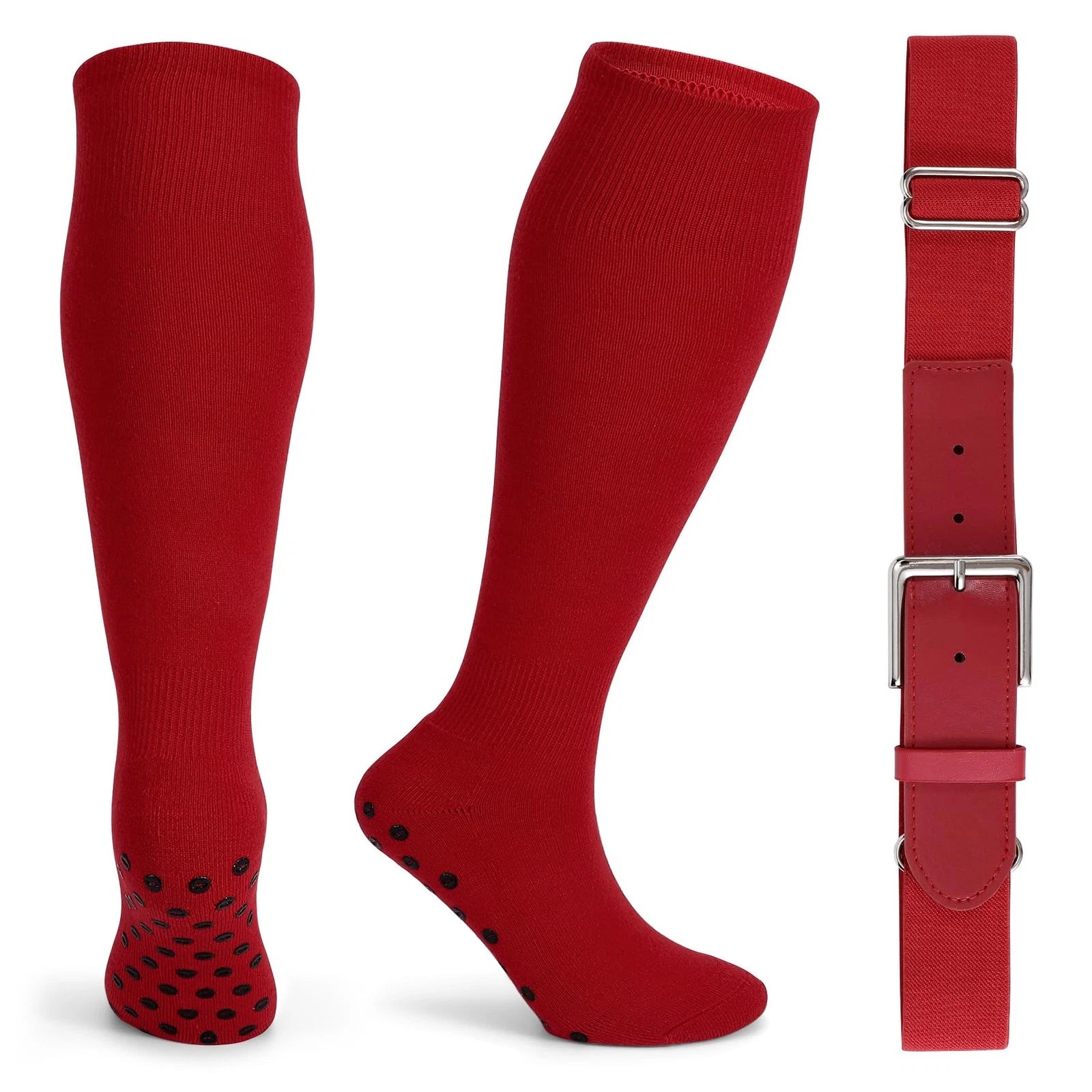 Red Baseball Socks and Belt Combo Set, Softball Socks Youth Grip Soccer Socks...