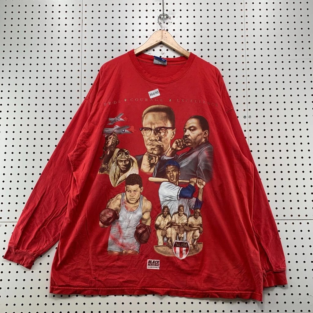 Vintage Black Heritage Legendary Hero’s Shirt Mens 3XL Red Ali Malcom X King