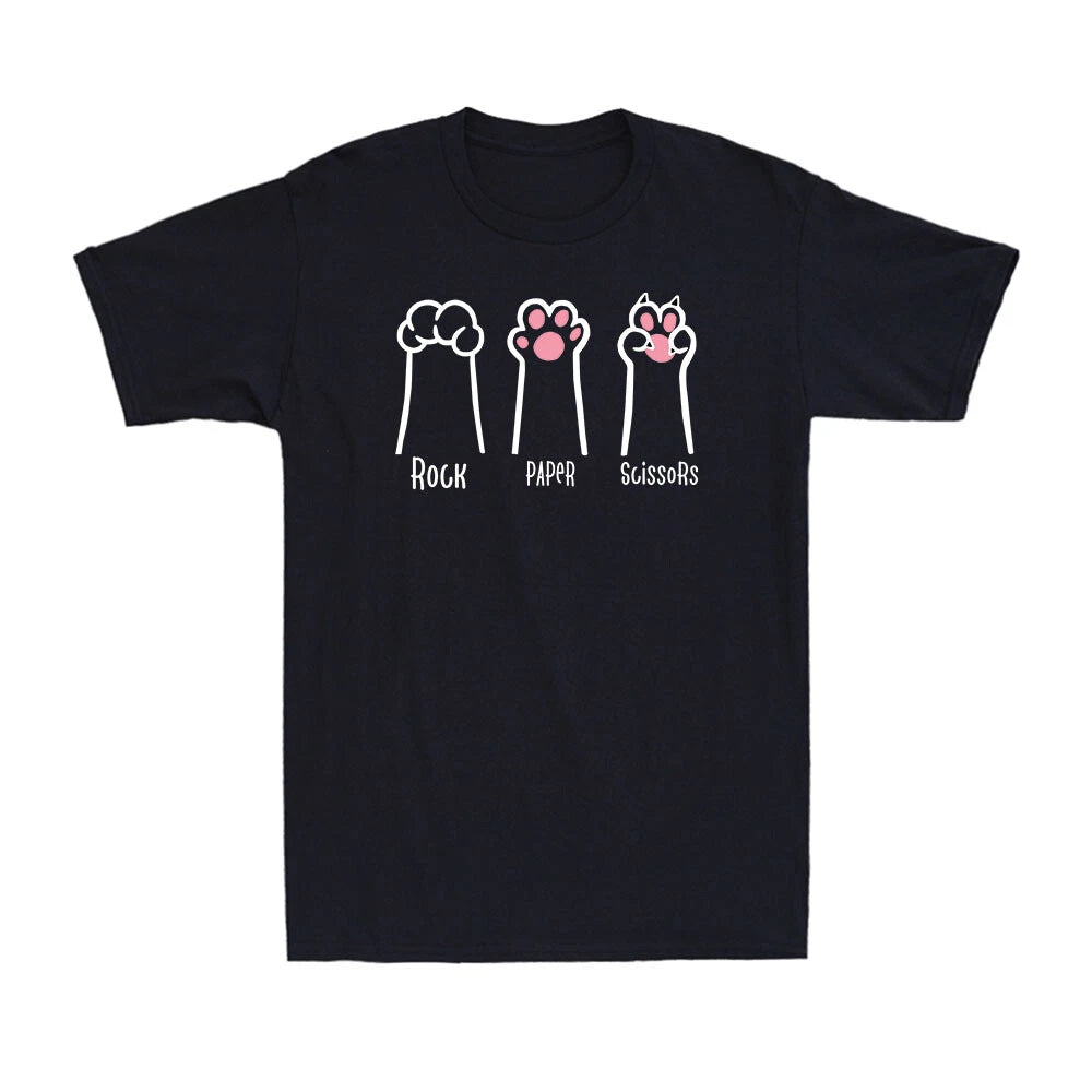 Cat Paws Rock Paper Scissors Vintage Novelty Funny Gift Men's Cotton T-Shirt