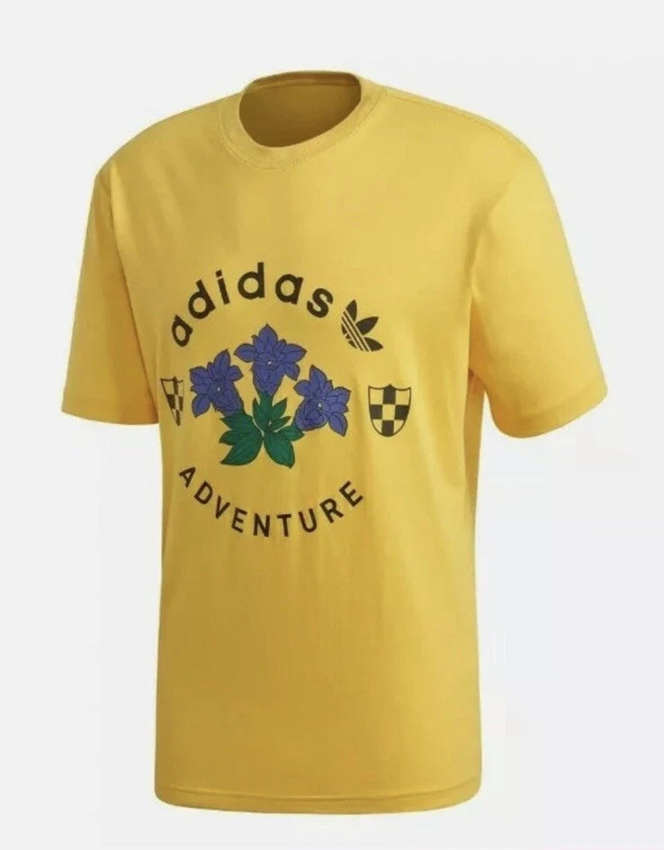 Adidas ORIGINALS Mens Trefoil ADVENTURE GRAPHIC T-SHIRT YELLOW GOLD Size Med NWT