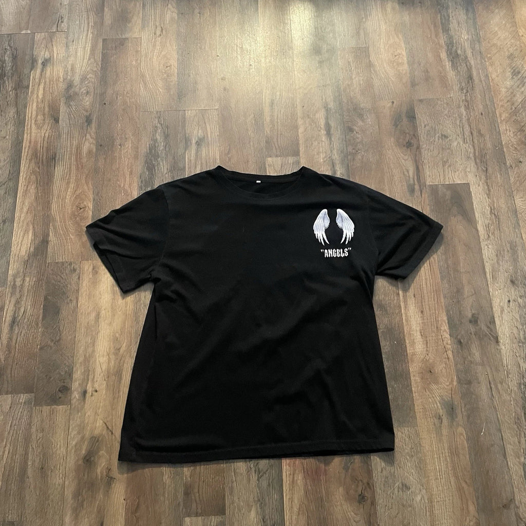 Palm Angels Men's Angel Wings Graphic Black Cotton T-Shirt Crew Neck Size M