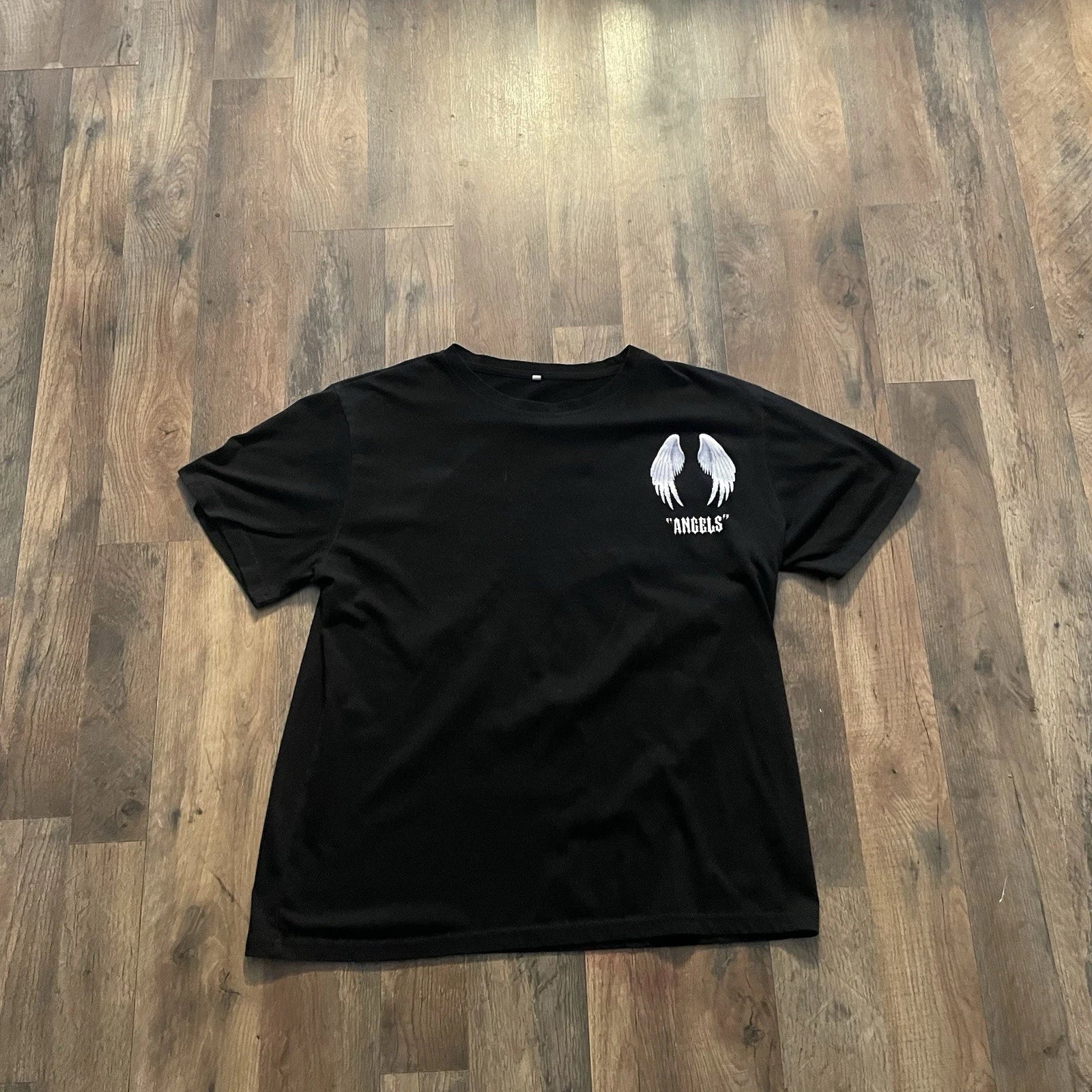 Palm Angels Men's Angel Wings Graphic Black Cotton T-Shirt Crew Neck Size M