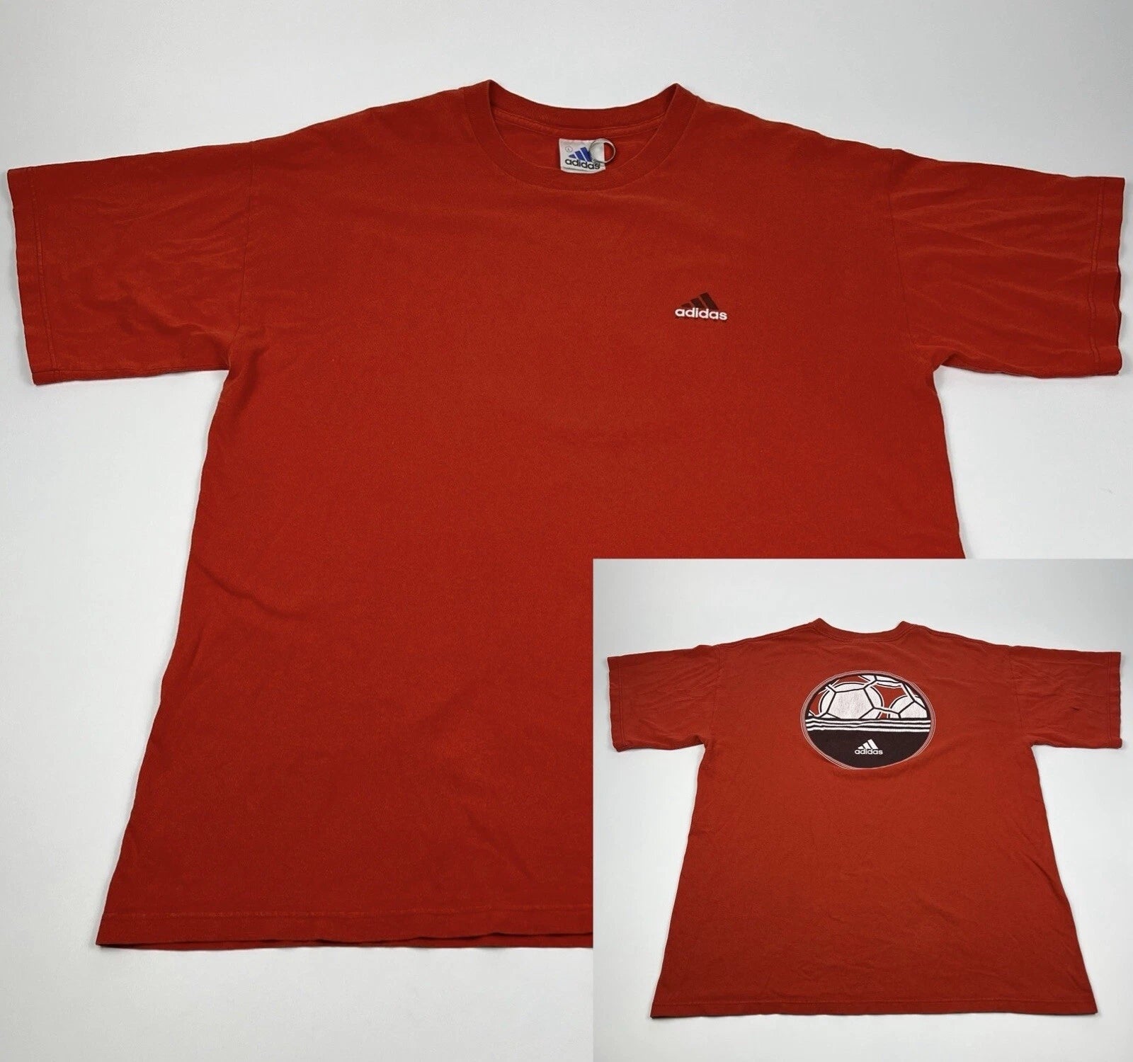 Vintage 90's Adidas Soccer Red Sports T-Shirt Men's Large 24x29 Made in USA READ