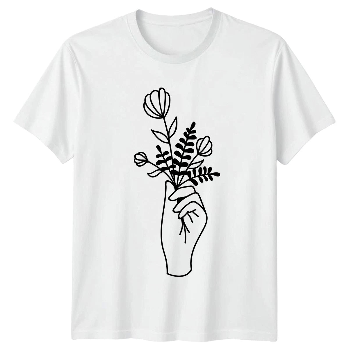 Minimalist Line Art Hand Holding T-Shirt Minimalist Floral Nature Birthday Gift