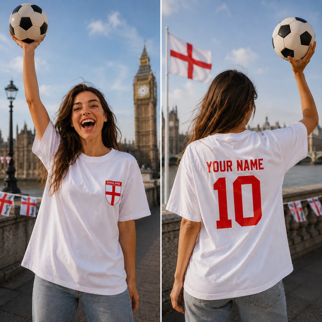 England Football Custom Name & Number Supporter T Shirt Gift