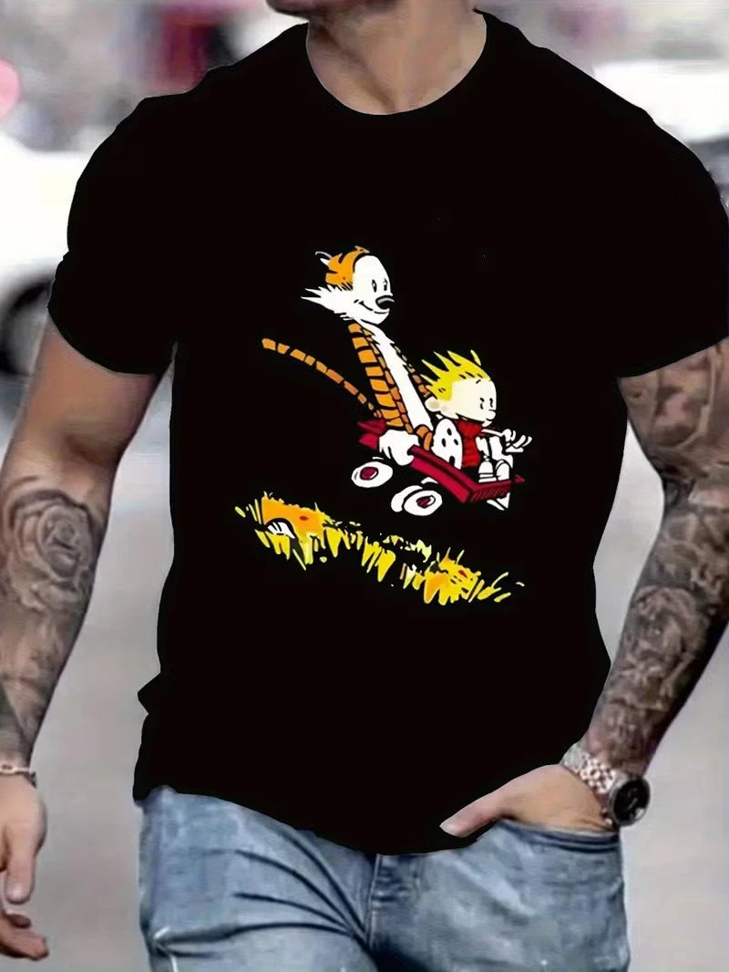 Men's Vintage Calvin & Hobbes Graphic T-Shirt - Calvin Driving redConvertibleCar