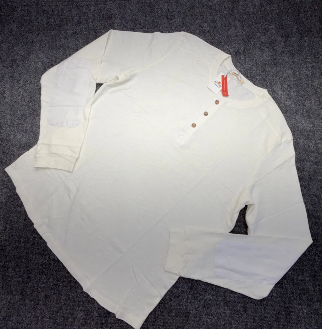 Marine Layer Long Sleeve Henley Shirt Ivory 100% Cotton Custom Dye Mens L NEW