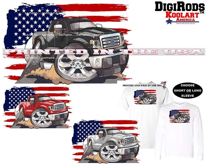 Ford F150 F 150 American Truck USA Flag DigiRods / Koolart Cartoon Car T Shirt