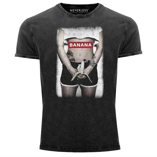 Men's Vintage Shirt Photo Print Banana Print Print Shirt Tattoo Girl T-Shirt