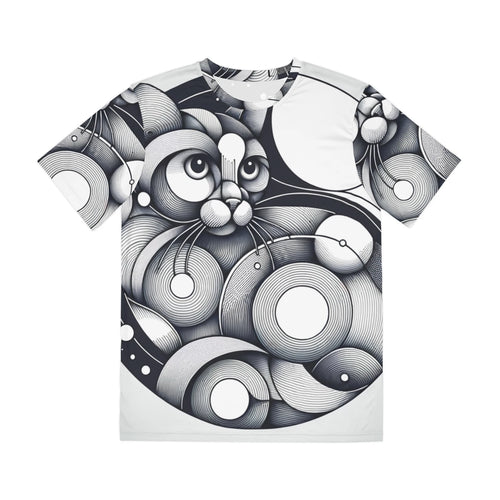 All Over Print T Shirt Geometric Line Art Cat Silver Minimalist