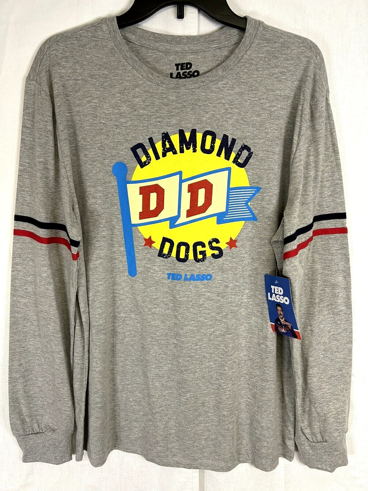 Ted Lasso Mens Gray T-Shirt Long Sleeve Diamond Dogs DD Soccer TV Show Medium