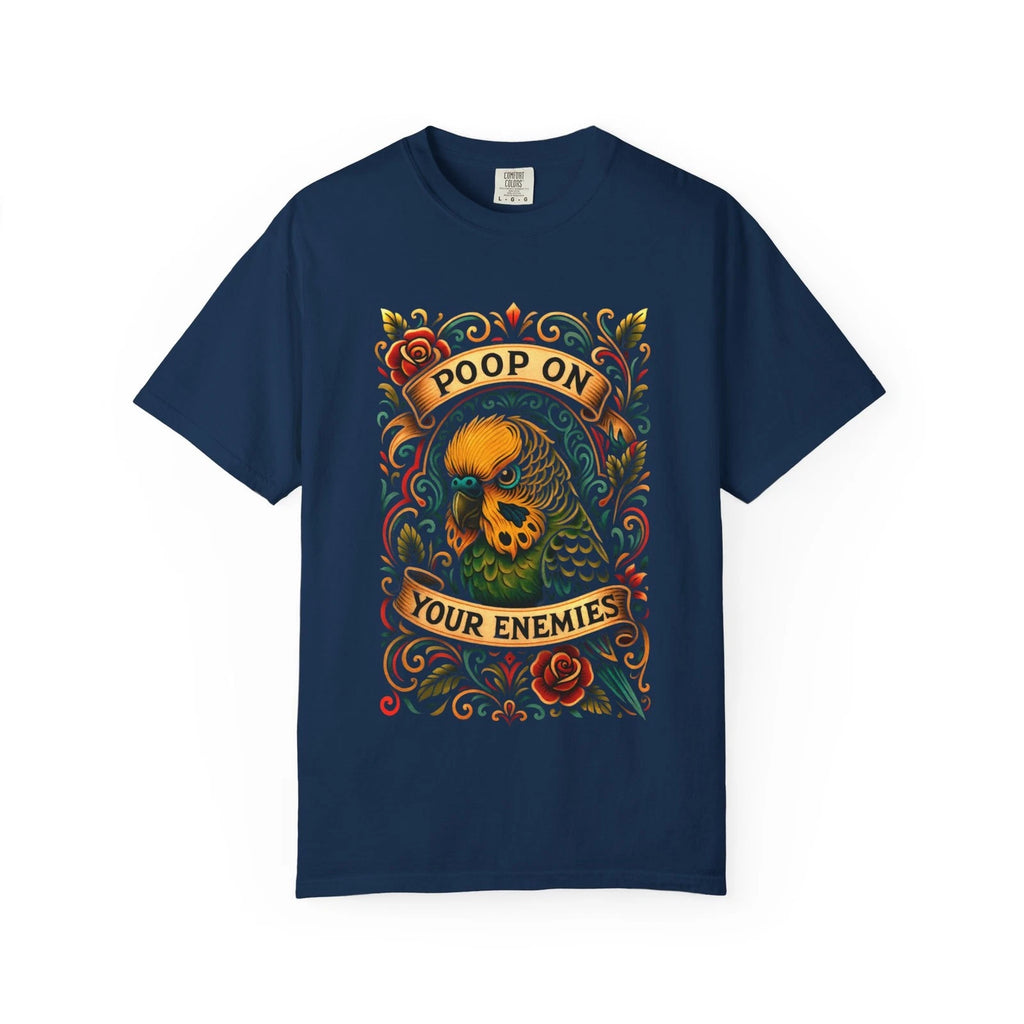 Poop On Your Enemies T-shirt | Skull, Floral Banner, Parrot Dark Humor