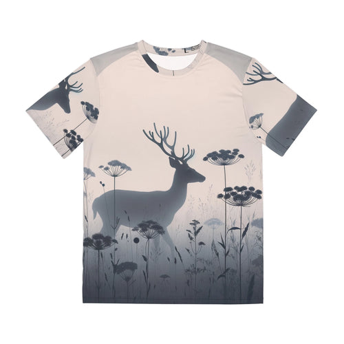 All Over Print T Shirt Minimalist Deer in Foggy Meadow