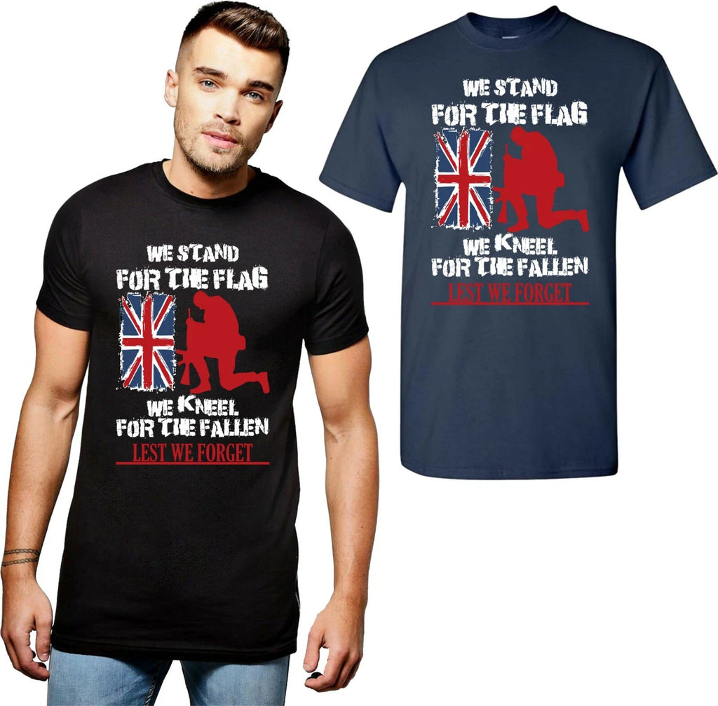 We Stand For The Flag We Kneel For The Fallen Lest We Forget T-Shirt Uk Flag Top