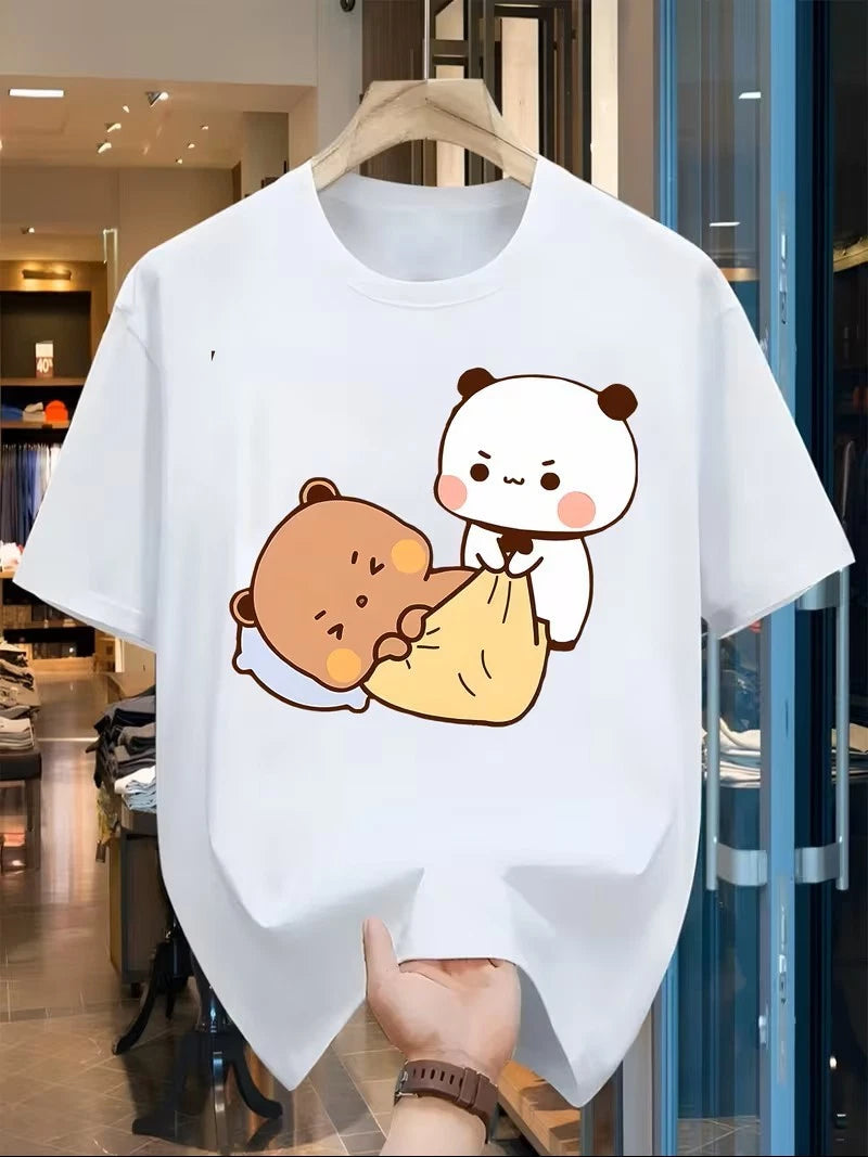 Men Bubu Dudu Panda Bear Cute Kawaii Graphic T-Shirt Cotton Short Sleeve Tee