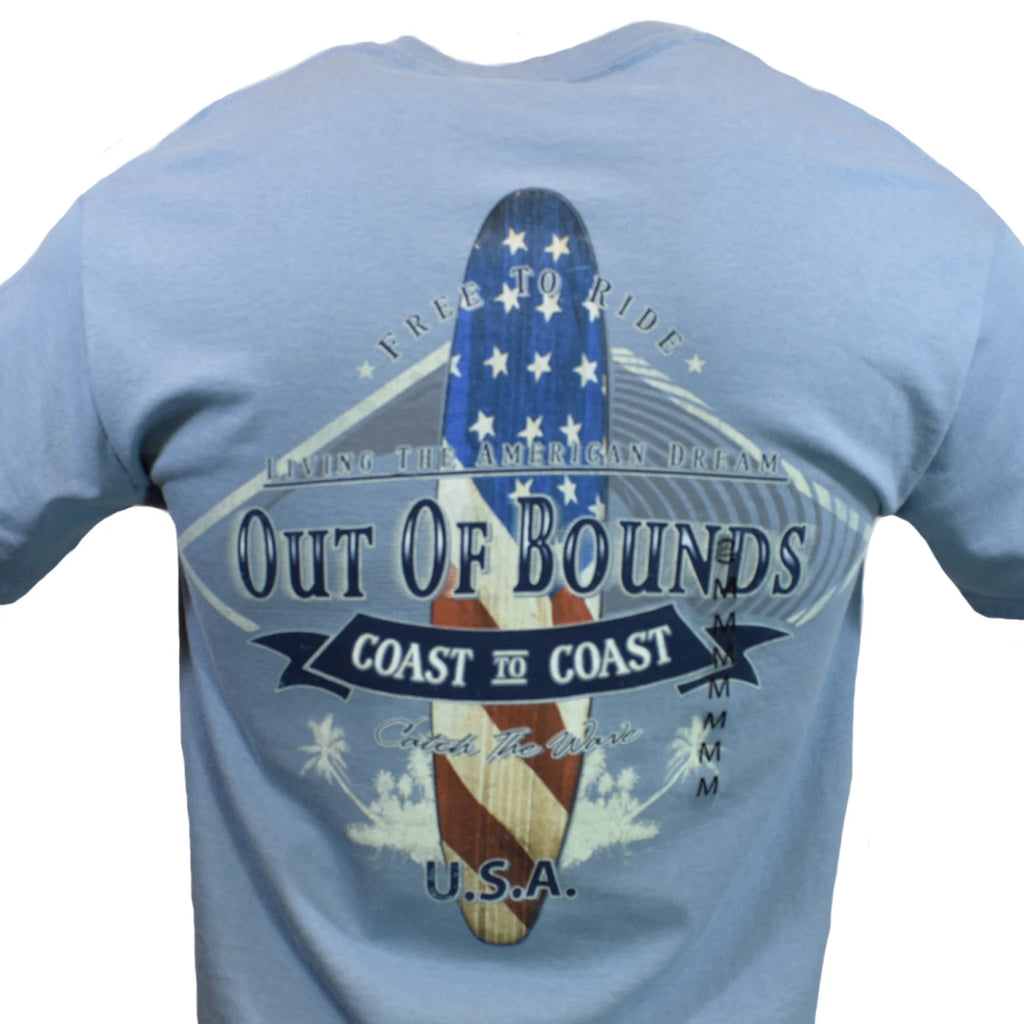 Men's T Shirt-Free to Ride -"Out of Bounds" Living A Dream Coast to Coast-NEW
