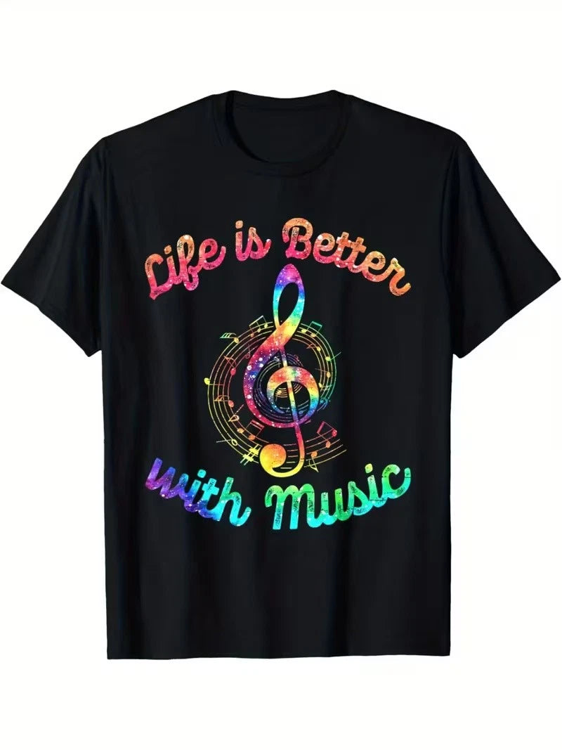 Life Is Better With Music Notes Symbol Tie Dye Musician T-Shirt
