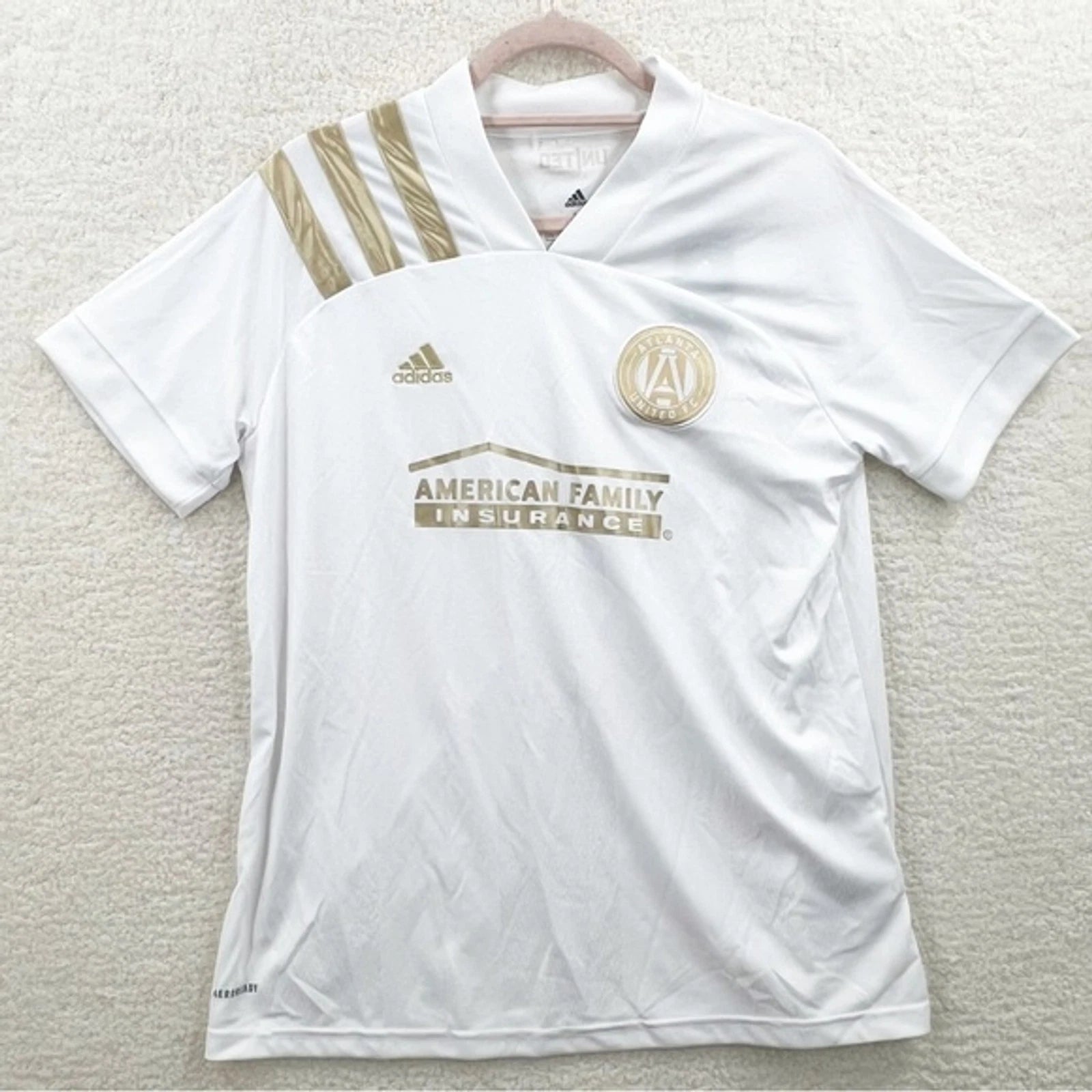 Atlanta United Adidas 2020 Away Soccer Jersey White Gold Size L NEW