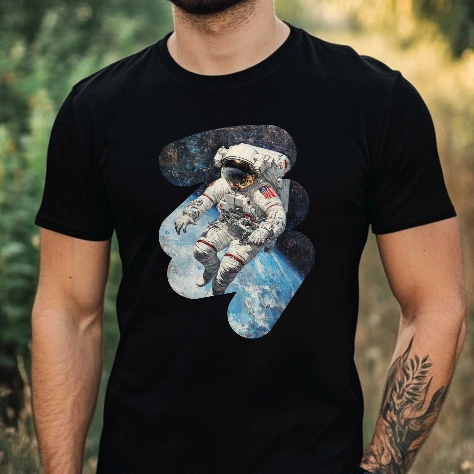Mens Astronaut Motif Cotton T-Shirt Size XS to 5XL
