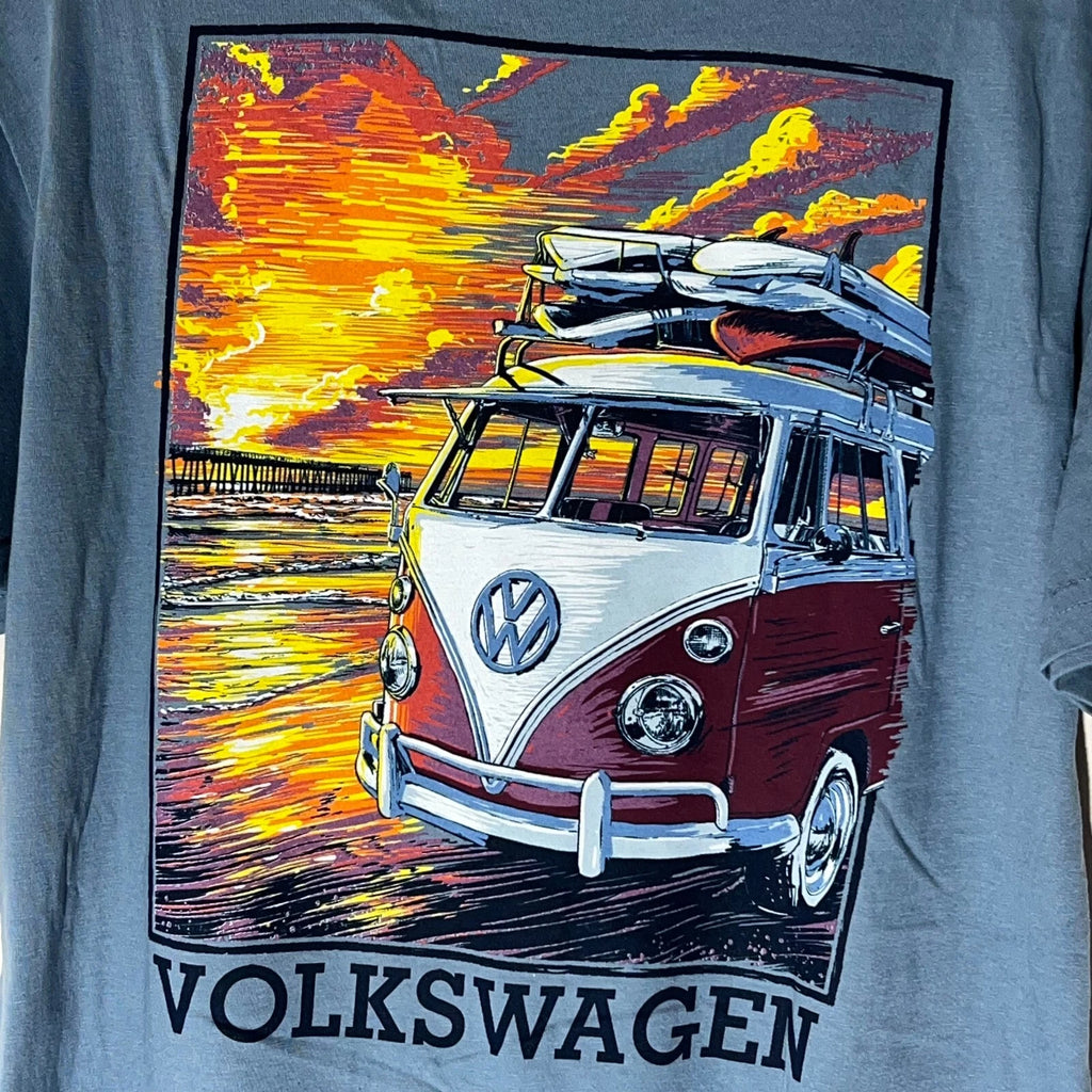 Official Volkswagen Men's Large Blue Graphic T-Shirt Van Camper Sunset Beach NEW