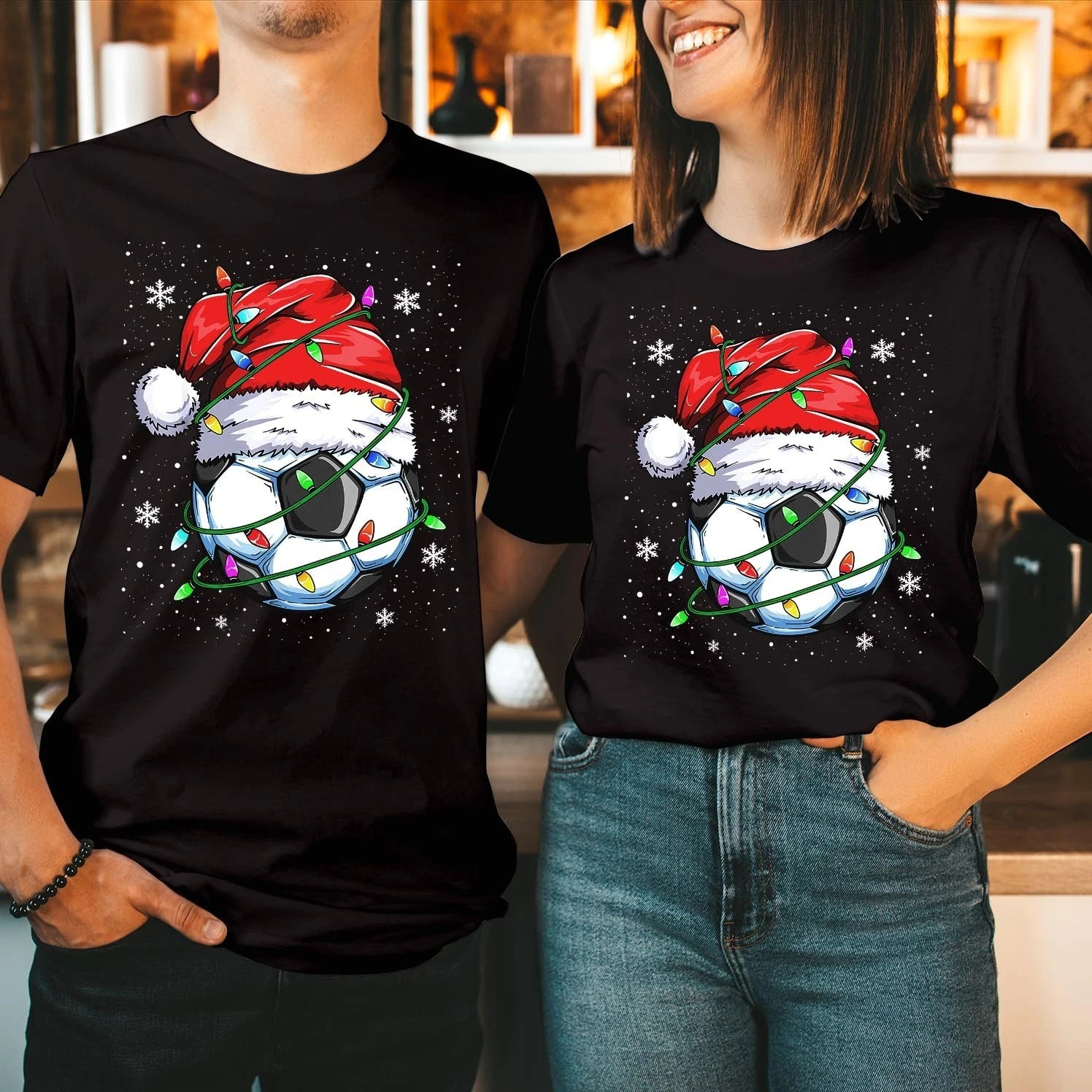 Christmas Football Soccer Ball Santa Hat Shirt Xmas Sweatshirt Gift Jumper X78