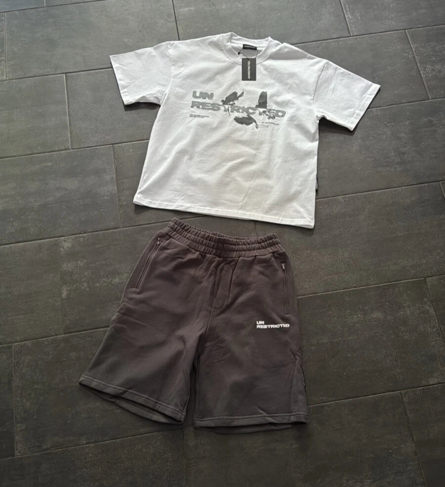 Summer Combo T-Shirt + Shorts (Streetwear, Summer Tracksuit, White, Grey)