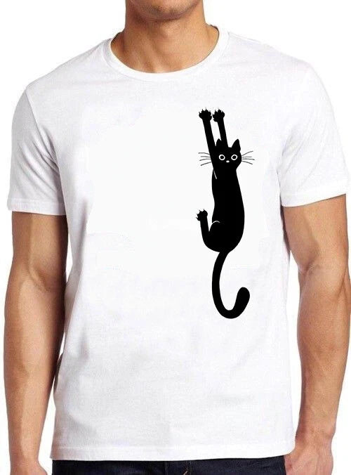 Black Cat Holding On Funny  Retro Birthday Gift Man Woman Tee T Shirt M454