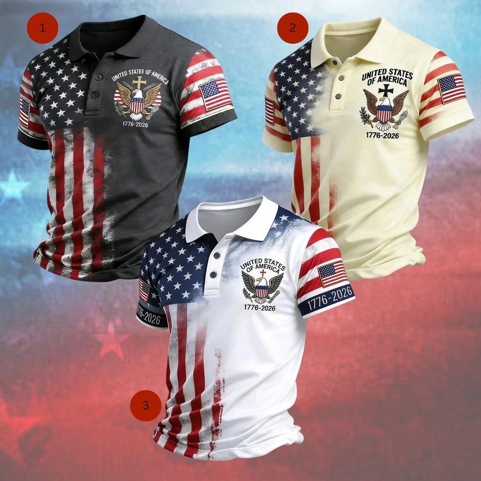 250th Anniversary Patriotic Polo Mens United States Of America 1776-2026 (S-5XL)