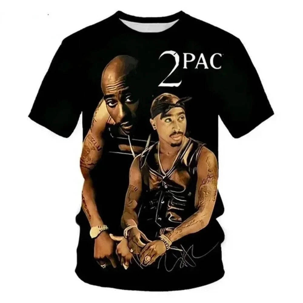 2Pac Graphic T-Shirt Men Harajuku Hip Hop Streetwear Summer Short Sleeve