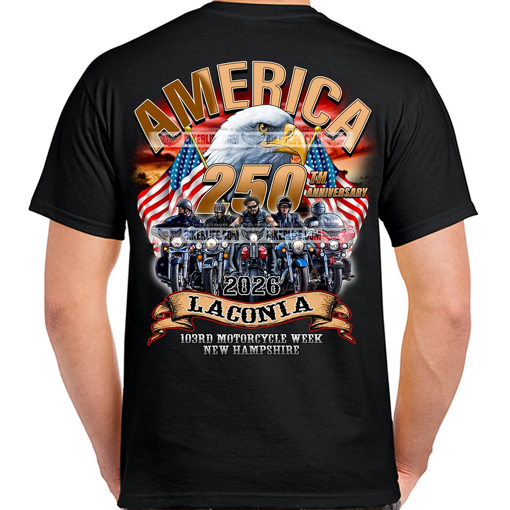 T-Shirt 2026 Laconia Motorcycle Week America Strong No Harley