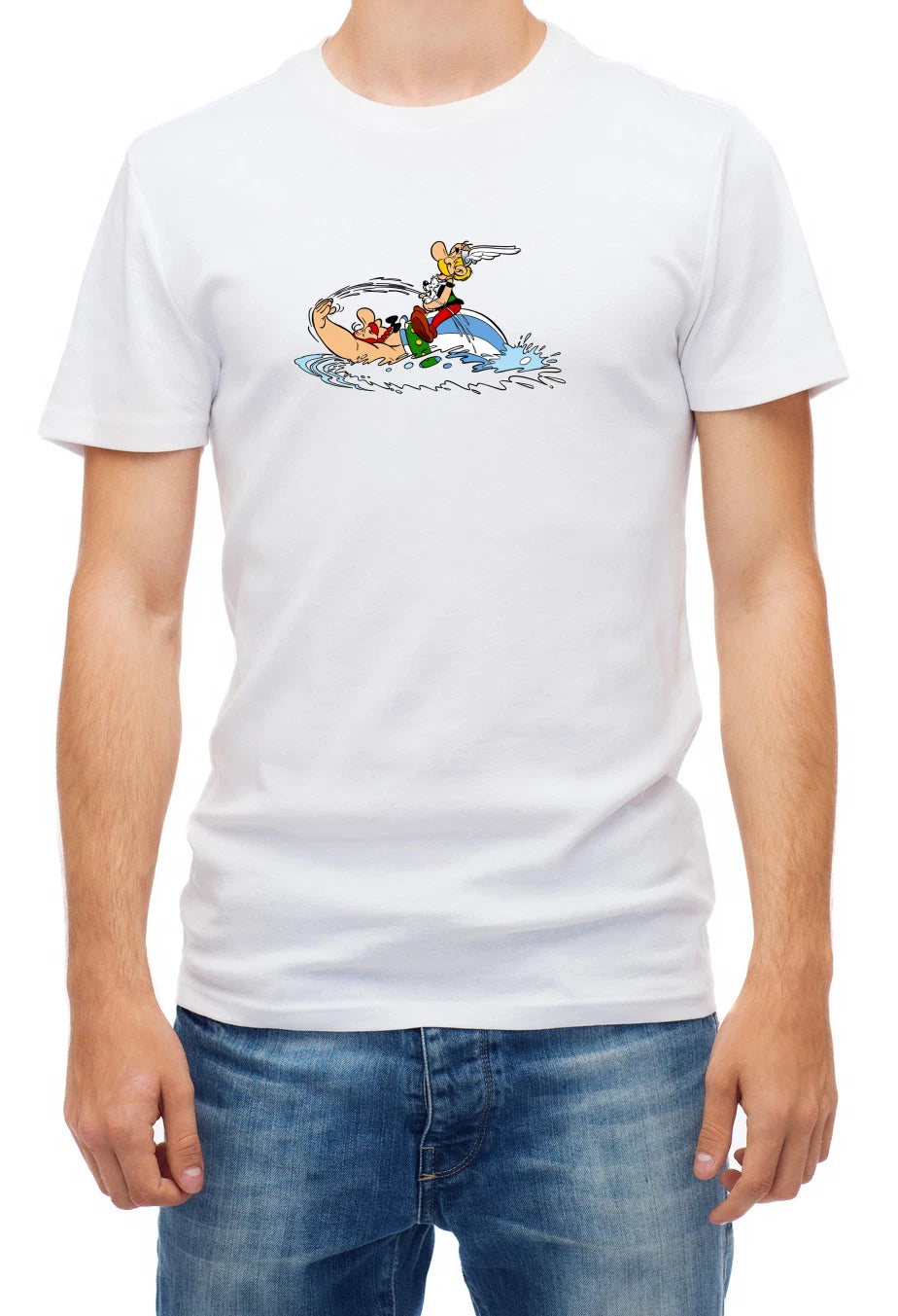 Funny Asterix and Obelix Cartoon Short Sleeve White Men's T Shirt F064
