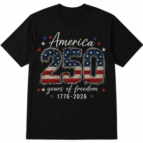 America 250 Years of Freedom T-Shirt USA 1776-2026 Patriotic Graphic Tee Black