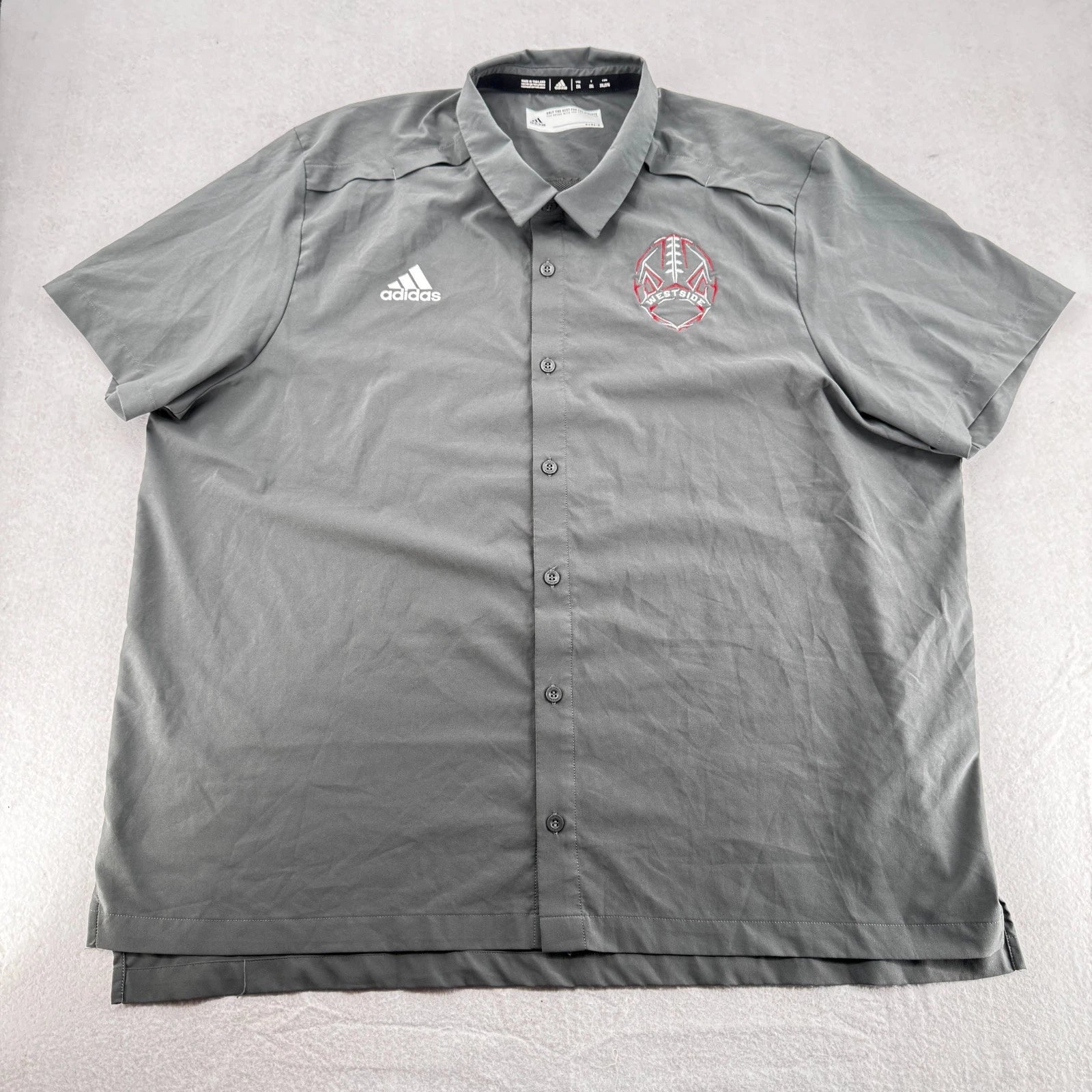 Adidas Westside Football Size 2XL  Logo Short Sleeve Button Up Shirt Gray