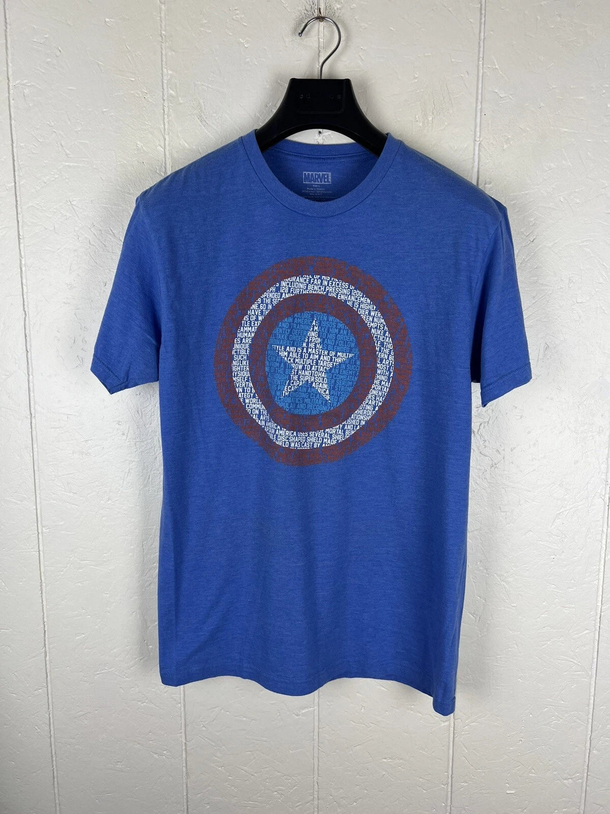 Captain America Shirt Mens Large Blue Graphic Crew Neck Short Sleeve Stretch