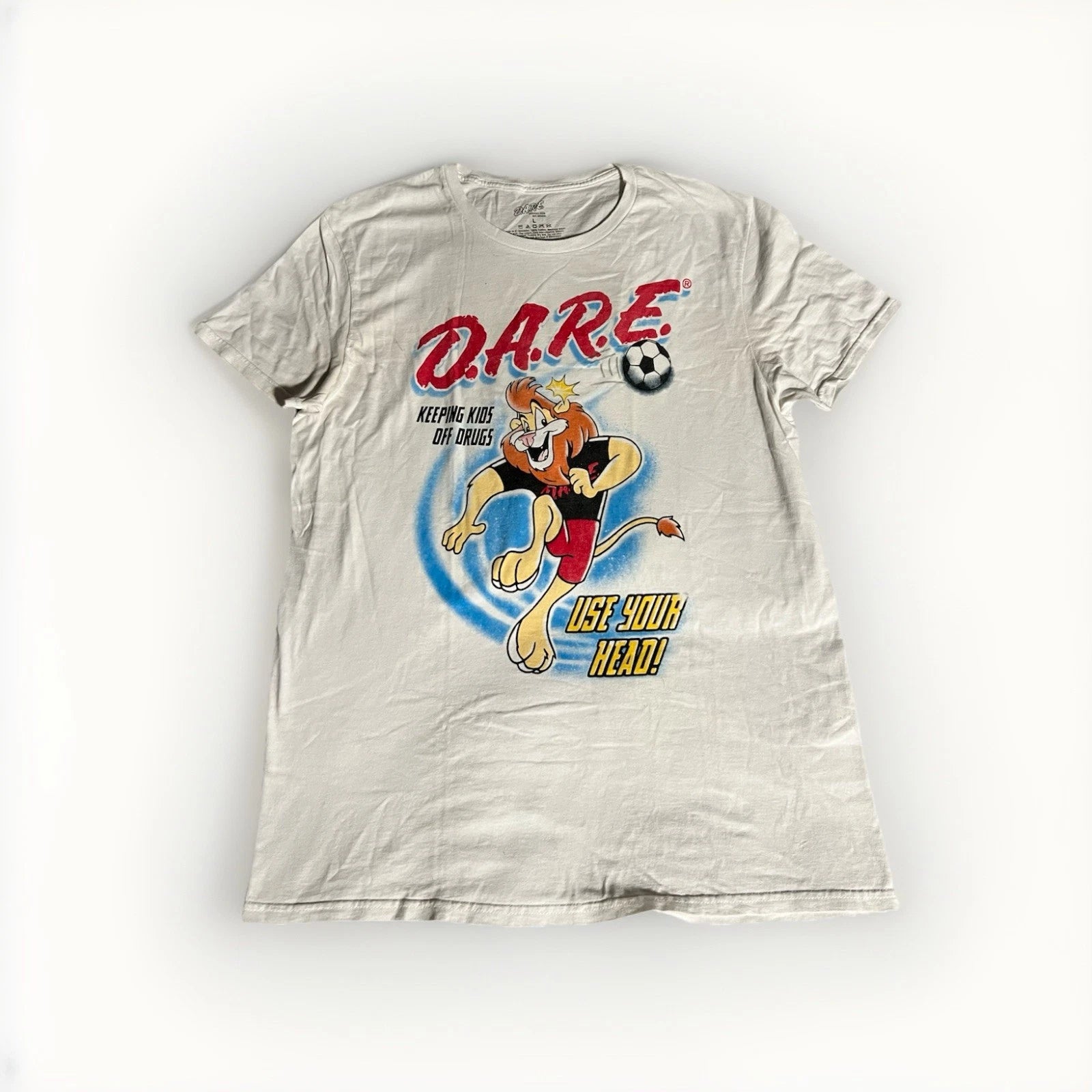 Vtg D.A.R.E. T-Shirt White Soccer Use Your Head Right Keeping Kids Off Drugs Lrg