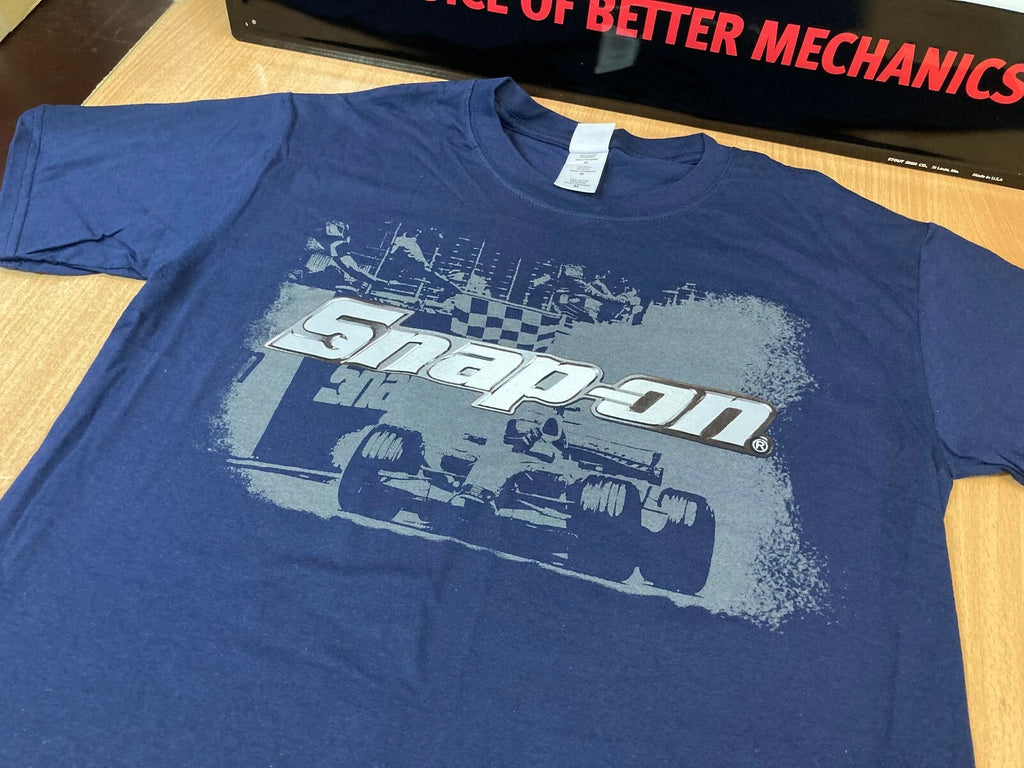 Snap-On Tools Racing Mens Navy Blue T-Shirt Front & Back Print 100% Cotton New