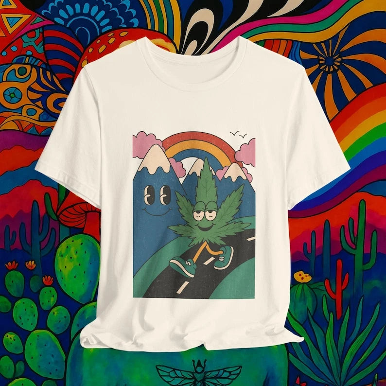 Unisex T-Shirt, Colorful Weed Art, Perfect for Festivals, Summer Vibes.