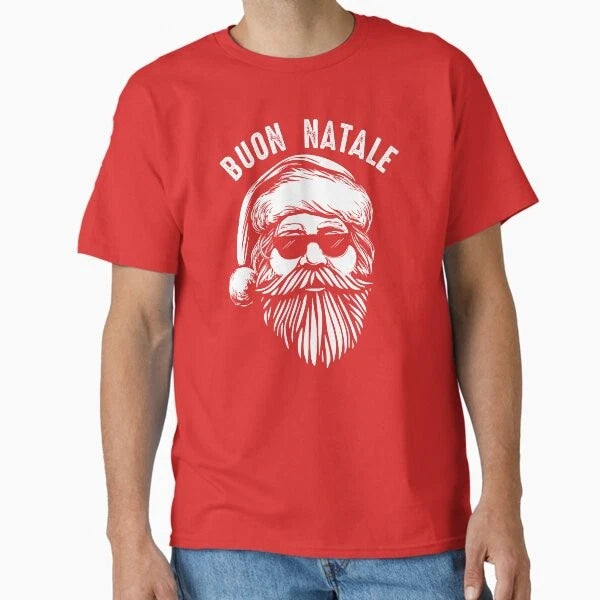 Buon Natale Italian Christmas Wish Cool Santa T-Shirt Made in US/AUS Size S-2XL