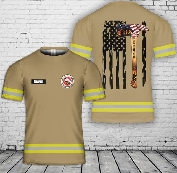 Custom name & Fire Department Firefighter 3D T-Shirt