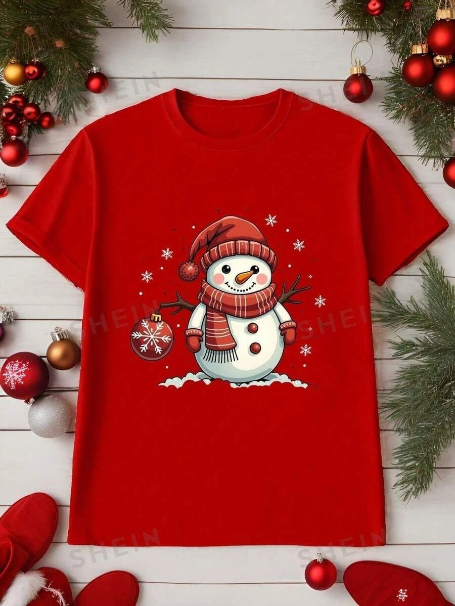 Christmas Snowman T-Shirt Cute Winter Holiday Graphic Tee Unisex Gift