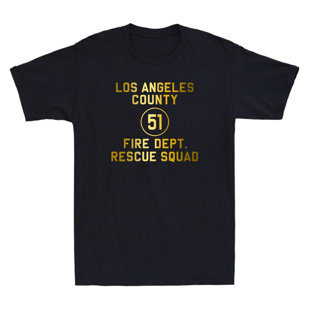 LA County 51 Fire Dept Resque Squad Logo Truck Side Vintage Men's T-Shirt Black