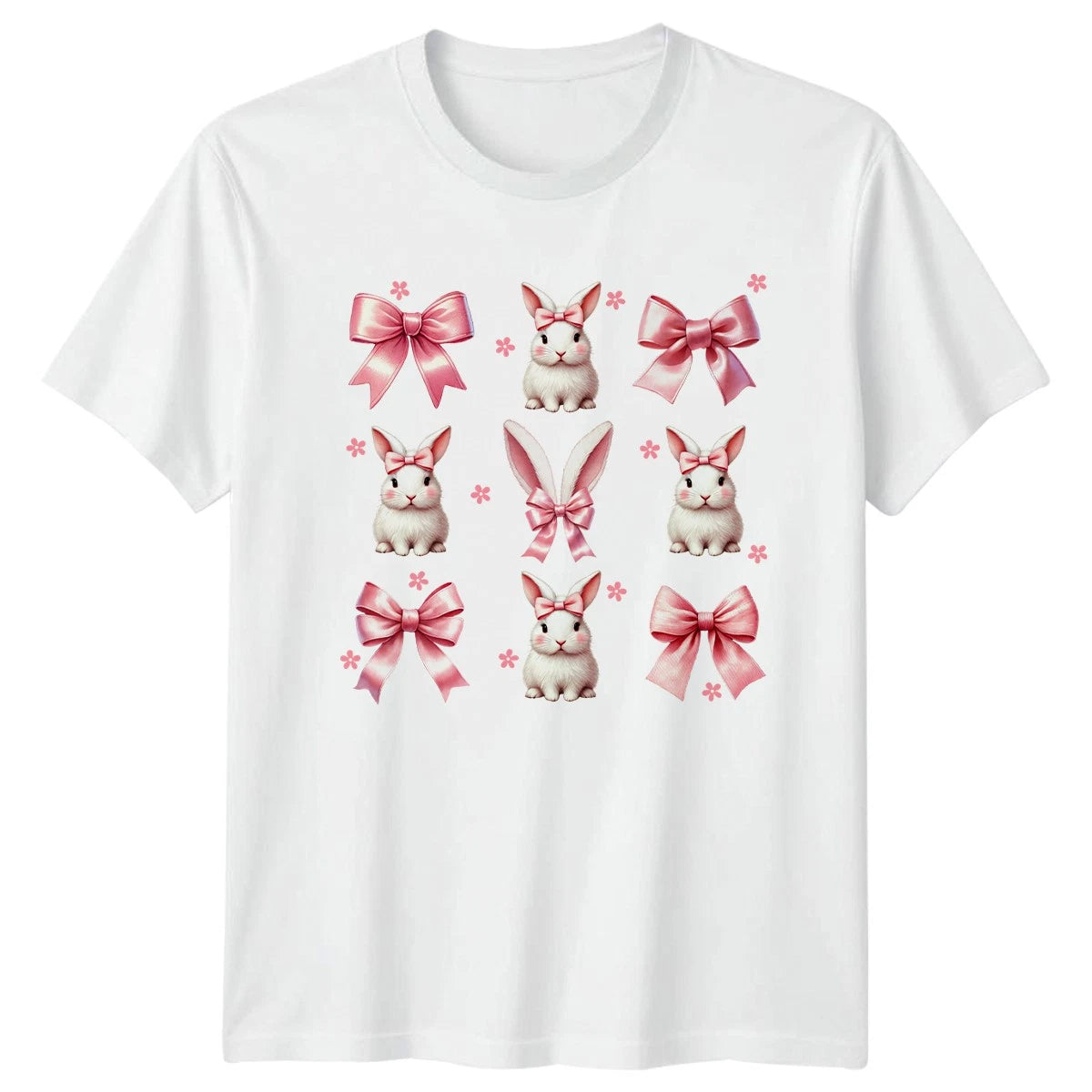 Kawaii Pink Bow Bunny Rabbit Aesthetic Womens T-Shirt Pastel Aesthetic Animals