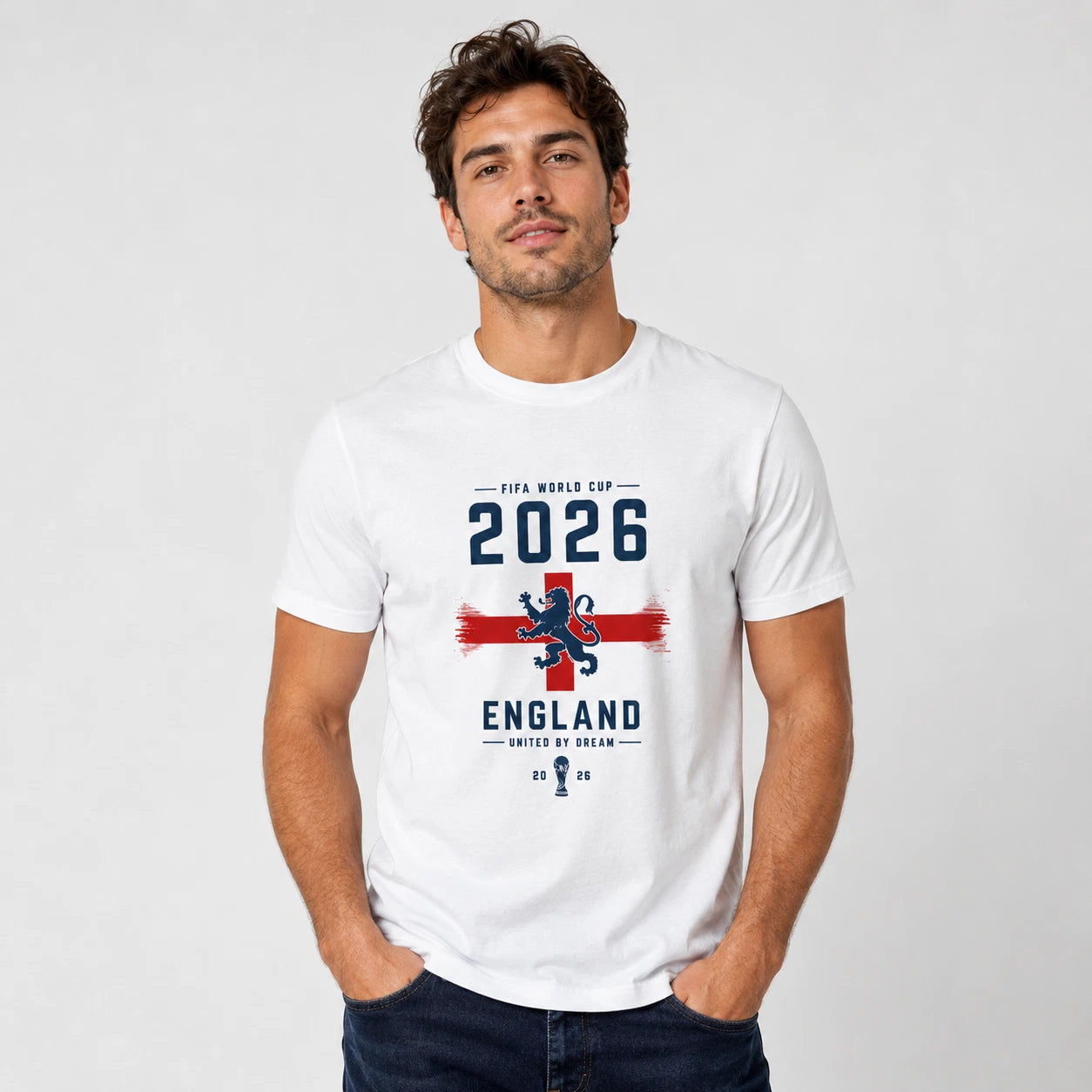 England Football World T-Shirt Cup 2026 Adult Men Soccer Graphic White T-Shirt